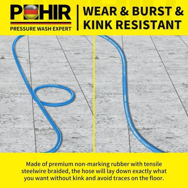 Alt view image 6 of 7 - Pressure Washer Hose 50FT 3/8" for Cold & Hot Water (Up to 248) 4800 PSI Kink Resistant Industrial Grade Steel Wire Braided QC Ends with 2 M22-14mm to 3/8" Adapters for Professional and Home