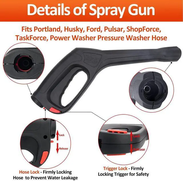 Alt view image 2 of 7 - High Pressure Water Spray Gun Wand Nozzle & 32FT Hose, Replacement Pressure Washer Gun Compatible with Portland Pulsar Husky Powerwasher TaskForce TaskMaster ShopForce Electric Pressure Washers