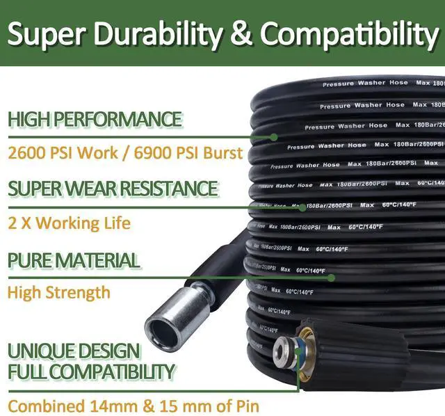 Alt view image 6 of 7 - High Pressure Water Spray Gun Wand Nozzle & 32FT Hose, Replacement Pressure Washer Gun Compatible with Portland Pulsar Husky Powerwasher TaskForce TaskMaster ShopForce Electric Pressure Washers