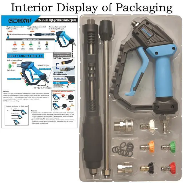 Alt view image 3 of 7 - Adjustable High Power Pressure Washer Gun with Swivel,with 2 Extension Wand 5 Nozzle10 O-Rings Thread Adapter 5000 PSI For Pressure Washer