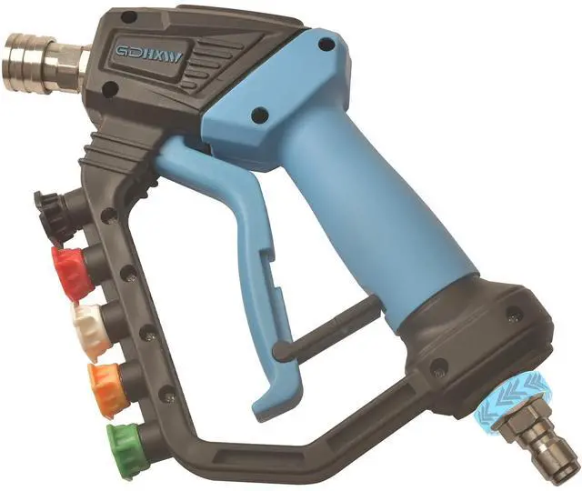 Main image of Short High Power Pressure Washer Gun with Swivel, 5 Nozzle Loss Prevention Design 5000 PSI For Pressure Washer