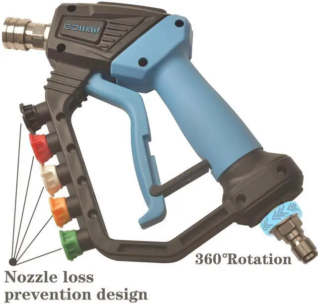 Alt view image 2 of 6 - Short High Power Pressure Washer Gun with Swivel, 5 Nozzle Loss Prevention Design 5000 PSI For Pressure Washer