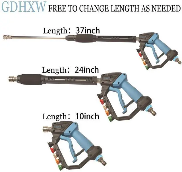 Alt view image 2 of 7 - Adjustable High Power Pressure Washer Gun with Swivel,with 2 Extension Wand 5 Nozzle10 O-Rings Thread Adapter 5000 PSI For Pressure Washer