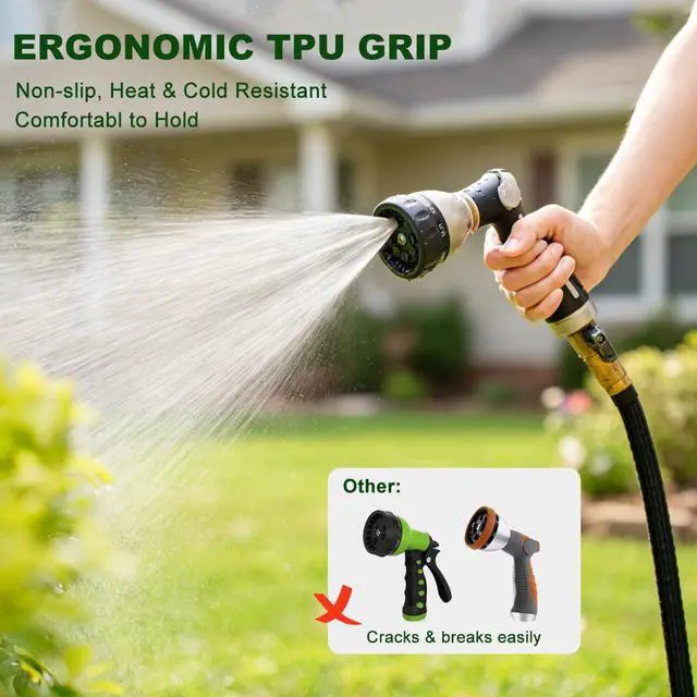 Alt view image 5 of 6 - Garden Hose Nozzle 100% Heavy Duty Metal, Water Hose Sprayer High Pressure with 8 Spray Patterns, Thumb Control, On Off Valve for Garden Watering, Car and Pet Washing