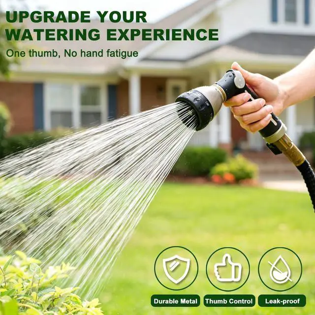 Alt view image 2 of 6 - Garden Hose Nozzle 100% Heavy Duty Metal, Water Hose Sprayer High Pressure with 8 Spray Patterns, Thumb Control, On Off Valve for Garden Watering, Car and Pet Washing