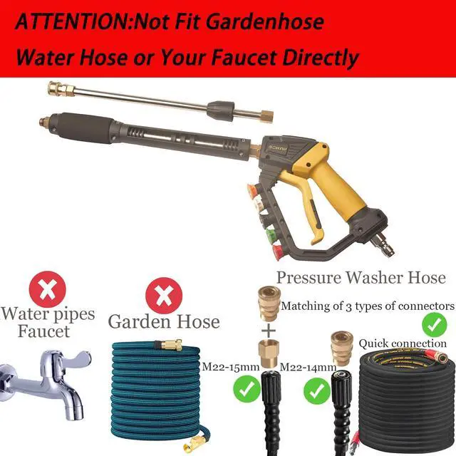 Alt view image 3 of 7 - High Power Washer Gun,Adjustable Pressure Washer Gun with Extension Wand,Quick Connection,with 5 Nozzle Tips, 2 Adapter,10 O-Rings 5000 PSI,Compatible with Most Pressure Washer