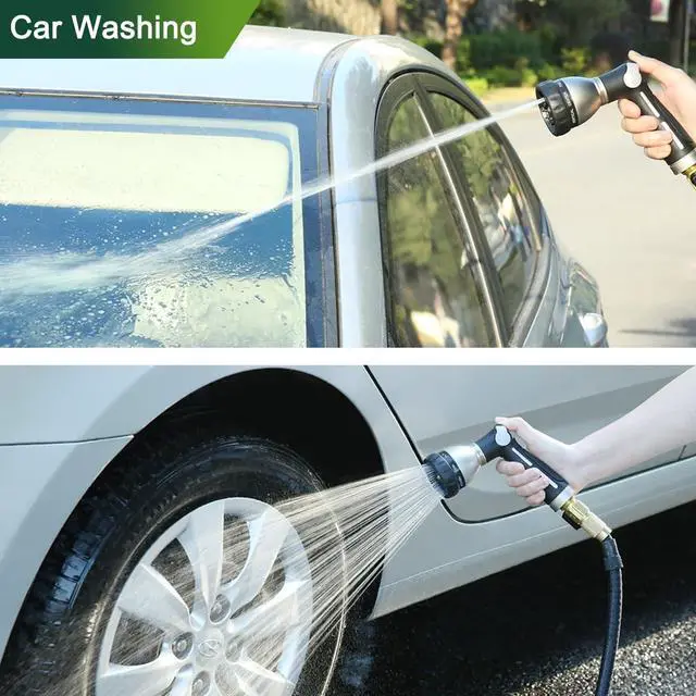 Alt view image 6 of 6 - Garden Hose Nozzle 100% Heavy Duty Metal, Water Hose Sprayer High Pressure with 8 Spray Patterns, Thumb Control, On Off Valve for Garden Watering, Car and Pet Washing
