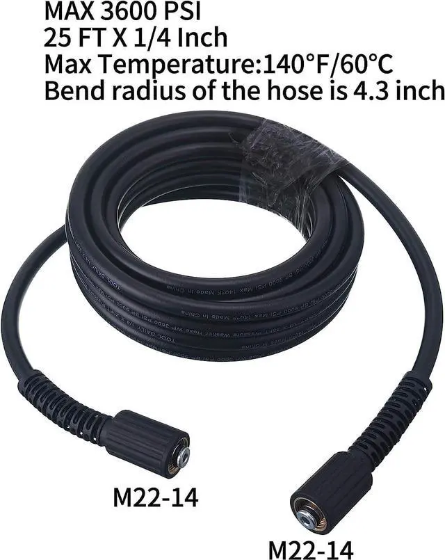Alt view image 6 of 7 - High Pressure Washer Hose, 25 FT X 1/4 Inch, 3600 PSI, M22 14mm, Replacement Power Washer Hose for Most Brands