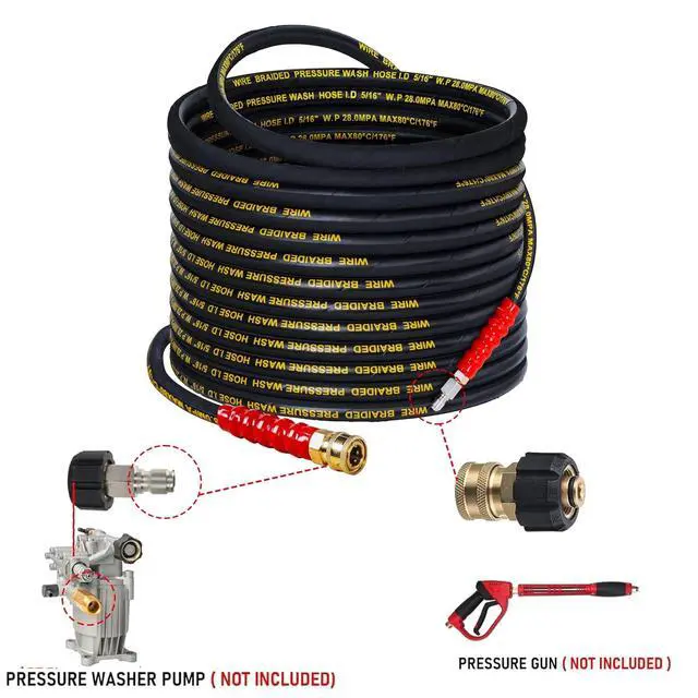 Alt view image 3 of 6 - 50 FT Pressure Washer Hose with 3/8" Quick Connect, 4000 PSI Kink Resistant High Tensile Wire Power Washer Hose