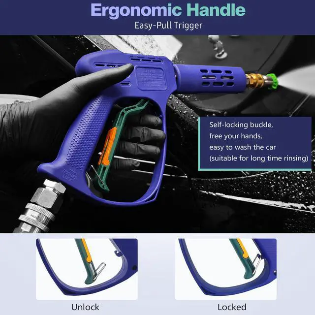 Alt view image 3 of 7 - High Pressure Washer Gun with 3/8" Quick Connect and M22 14mm / 15mm Fitting, Pressure Washer Wands with 5 Nozzles Tips, Power Washer Gun for Car Wash (5000PSI, 8 GPM)