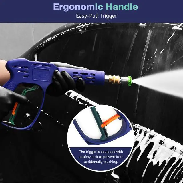 Alt view image 5 of 7 - High Pressure Washer Gun with 3/8" Quick Connect and M22 14mm / 15mm Fitting, Pressure Washer Wands with 5 Nozzles Tips, Power Washer Gun for Car Wash (5000PSI, 8 GPM)