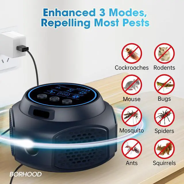 Alt view image 2 of 7 - Ultrasonic Pest Repellent Plug-in, Electronic Mouse Traps & Insect Repellent, Pest Control for Rodent, Roach, Ant, Squirrel, Spider, Bugs, Mouse, Rat, Bat for Home, Office, Warehouse Black 2 Pack