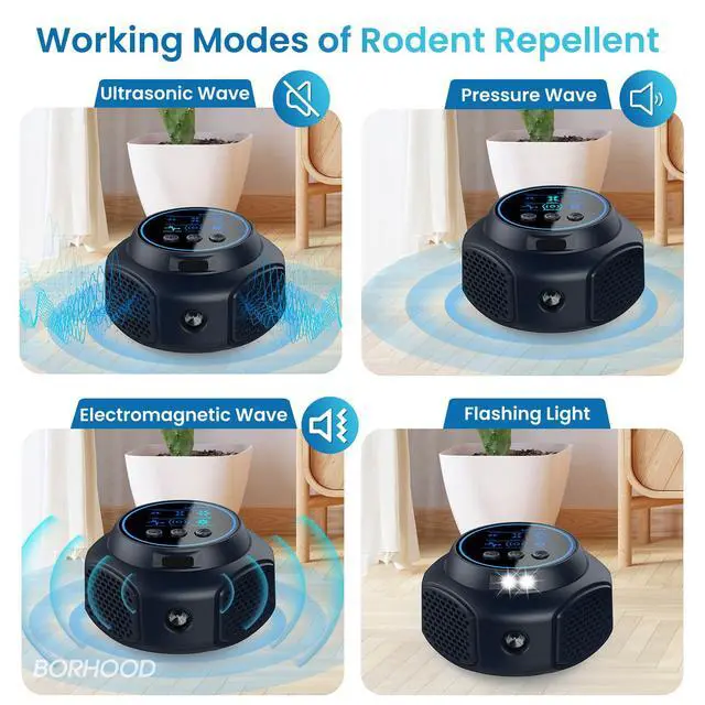 Alt view image 4 of 7 - Ultrasonic Pest Repellent Plug-in, Electronic Mouse Traps & Insect Repellent, Pest Control for Rodent, Roach, Ant, Squirrel, Spider, Bugs, Mouse, Rat, Bat for Home, Office, Warehouse Black 2 Pack