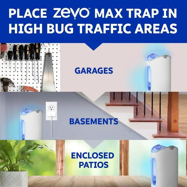 Alt view image 7 of 7 - MAX Bug Catcher & Fly Trap for Indoors - Flying Insect Trap for Gnats, House & Fruit Flies - Use in Any Room - No-Mess Disposal (1 Plug in Base & 2 Cartridges)