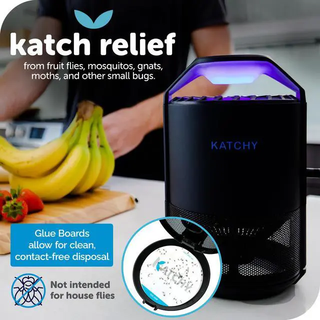 Alt view image 2 of 7 - Flying Insect Trap Indoor Catcher & Killer for Mosquito, Fruit Fly, Gnat & Small Moth Non-Zapper with Suction & Blue Light Ideal for Indoor Spaces, Kitchen & Plants (Original, Black)