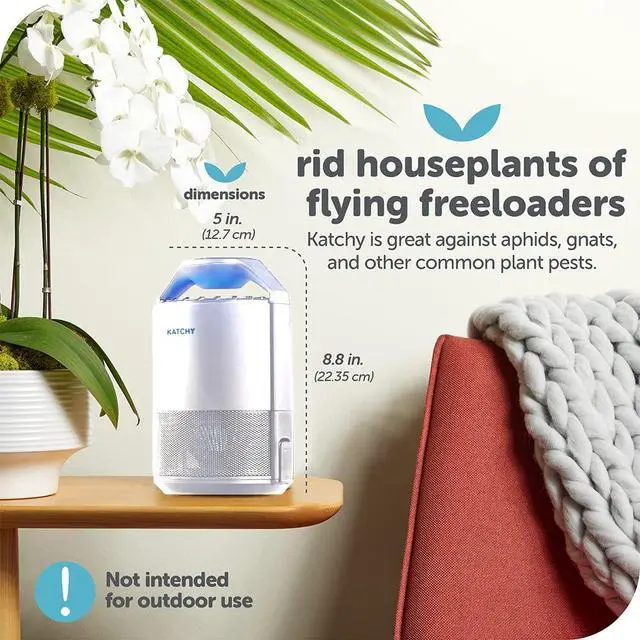 Alt view image 5 of 7 - Indoor Fly Trap Catcher & Killer for Mosquito, Fruit Fly, Gnat & Small Moth Non-Zapper Trap with Fan Suction & Blue UV Light Ideal for Indoor Spaces, Kitchen & Plants (Original, White)