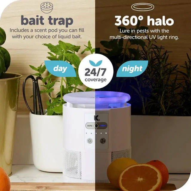 Alt view image 3 of 7 - Duo Indoor Flying Insect Trap with Scent Pod Day & Night Effective Mosquito, Fruit Fly, Gnat & Small Moth Catcher Non-Zapper Trap with Blue UV Light & Fan Suction (Black)