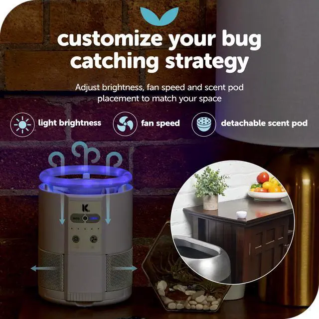 Alt view image 5 of 7 - Duo Indoor Flying Insect Trap with Scent Pod Day & Night Effective Mosquito, Fruit Fly, Gnat & Small Moth Catcher Non-Zapper Trap with Blue UV Light & Fan Suction (Black)