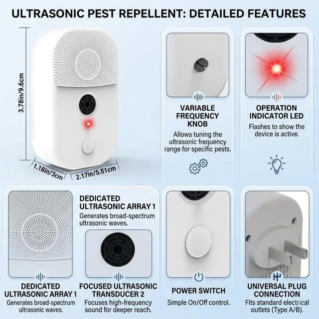 Alt view image 5 of 7 - 2026 Upgraded 4 Pack Ultrasonic Bat Repellent for Attic,Plug in Bat Deterrent System for Indoor & Outdoor Use,Safe Bat Repellent Deterrent Devices to Keep Bats Away from Home,Human & Pet Friendly