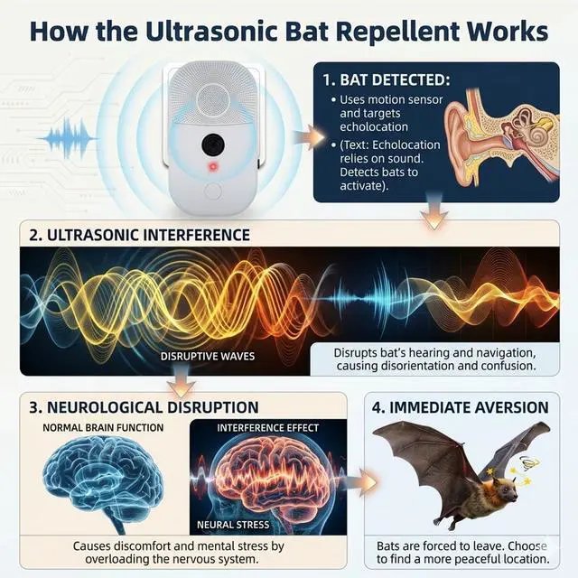 Alt view image 2 of 7 - 2026 Upgraded 4 Pack Ultrasonic Bat Repellent for Attic,Plug in Bat Deterrent System for Indoor & Outdoor Use,Safe Bat Repellent Deterrent Devices to Keep Bats Away from Home,Human & Pet Friendly