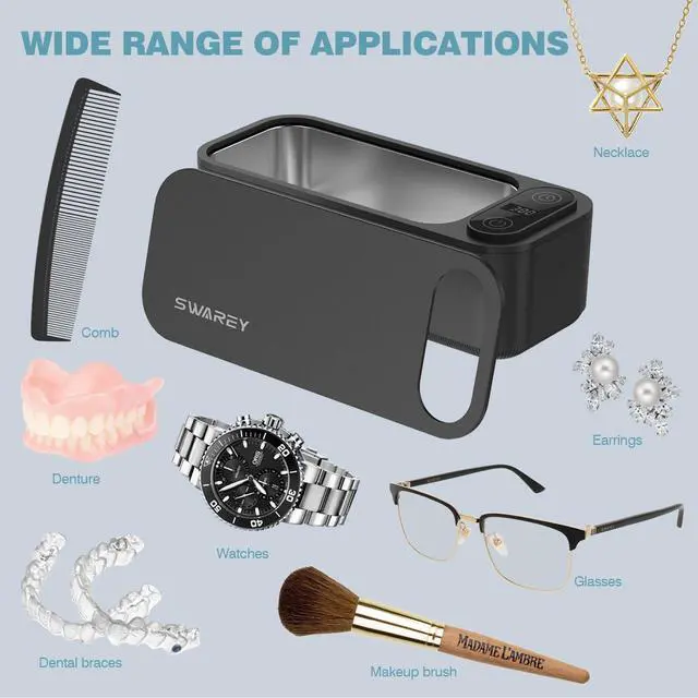 Alt view image 3 of 7 - Ultrasonic Jewelry Cleaner Retainer Rings Dentures 23OZ (680ML) 360° Deep Cleaning 45KHz Professional Ultrasonic Glasses Cleaner with 5 Digital Timer and Watches Stand 304 Stainless Steel Tank