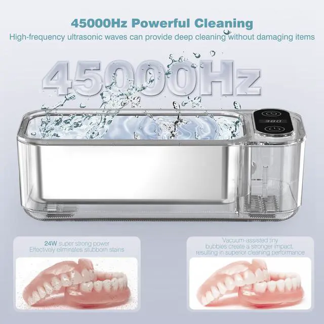 Alt view image 5 of 7 - Ultrasonic Jewelry Cleaner Retainer Rings Dentures 23OZ (680ML) 360° Deep Cleaning 45KHz Professional Ultrasonic Glasses Cleaner with 5 Digital Timer and Watches Stand 304 Stainless Steel Tank