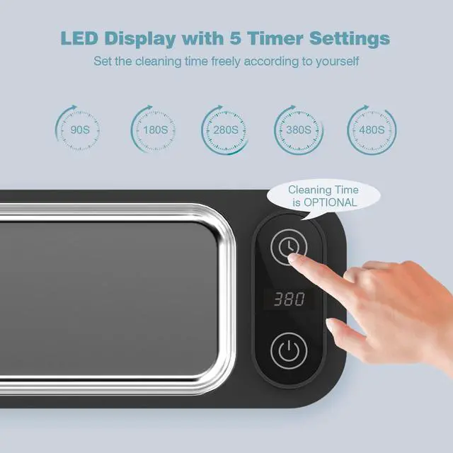 Alt view image 6 of 7 - Ultrasonic Jewelry Cleaner Retainer Rings Dentures 23OZ (680ML) 360° Deep Cleaning 45KHz Professional Ultrasonic Glasses Cleaner with 5 Digital Timer and Watches Stand 304 Stainless Steel Tank
