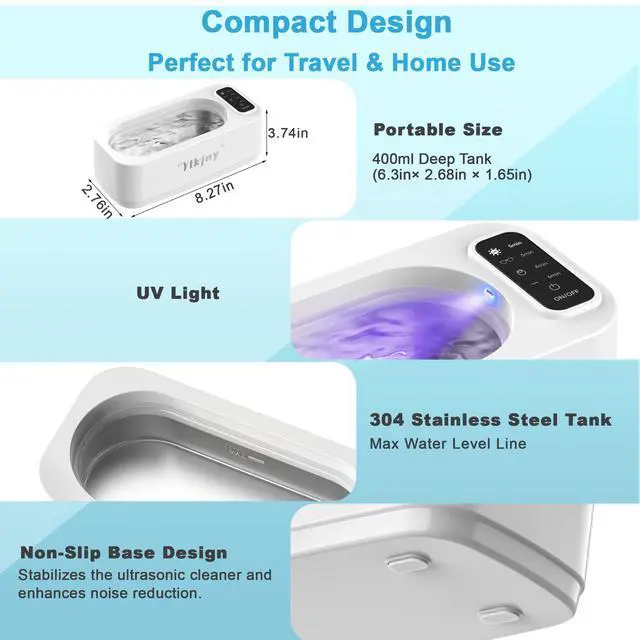 Alt view image 5 of 7 - Ultrasonic Jewelry Cleaner, 55KHz 400ml Ultrasonic Cleaner with 4 Cleaning Modes & LED Light, Ideal for Jewelry Cleaner, Eyeglasses, Rings, Retainers, Silverware, Watches and Small Valuables