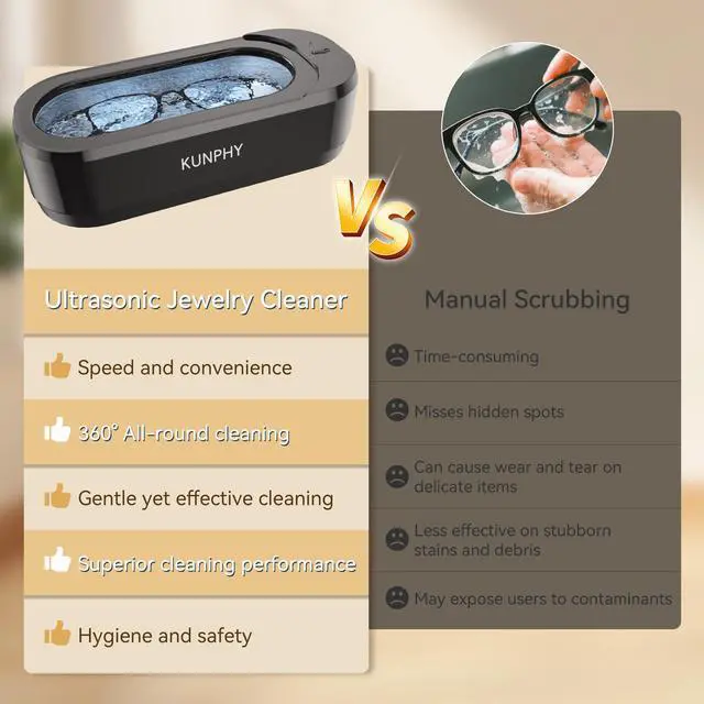 Alt view image 4 of 7 - Ultrasonic Jewelry Cleaner, Jewelry Cleaner Machine 12oz 46KHz, Professional Sonic Cleaner with One-Touch Operation, Sonic Cleaner for Rings, Glasses, Jewelry, Dentures (Black)