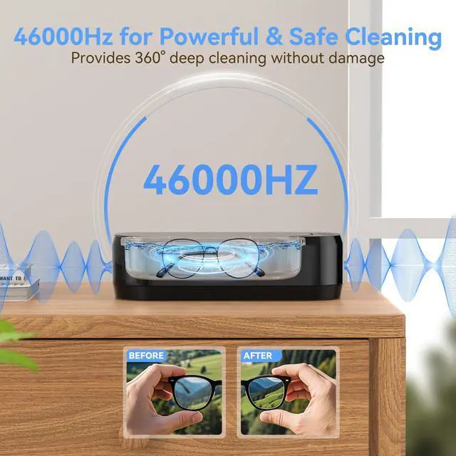 Alt view image 2 of 7 - Ultrasonic Jewelry Cleaner, Jewelry Cleaner Machine 12oz 46KHz, Professional Sonic Cleaner with One-Touch Operation, Sonic Cleaner for Rings, Glasses, Jewelry, Dentures (Black)