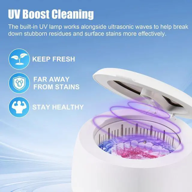 Alt view image 2 of 7 - Ultrasonic Retainer Cleaner, Retainer Cleaner Machine for Dentures & Invisalign, 45kHz UV Dental Cleaner Removes Stains & Buildup, 3 Modes, 200ml for Aligners, Mouth Guards