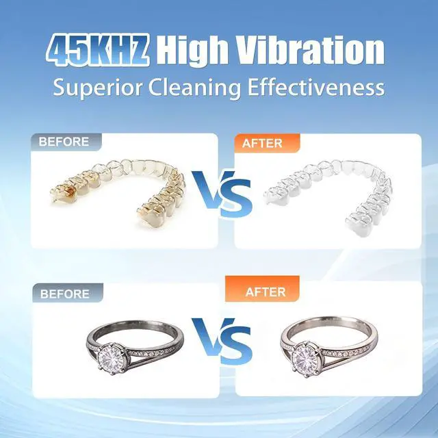 Alt view image 3 of 7 - Ultrasonic Retainer Cleaner, Retainer Cleaner Machine for Dentures & Invisalign, 45kHz UV Dental Cleaner Removes Stains & Buildup, 3 Modes, 200ml for Aligners, Mouth Guards