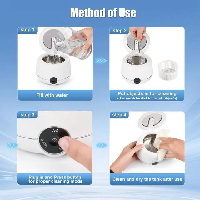 Alt view image 6 of 7 - Ultrasonic Retainer Cleaner, Retainer Cleaner Machine for Dentures & Invisalign, 45kHz UV Dental Cleaner Removes Stains & Buildup, 3 Modes, 200ml for Aligners, Mouth Guards