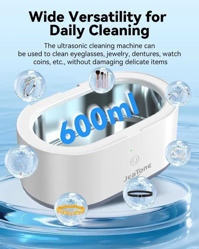 Alt view image 4 of 6 - Ultrasonic Jewelry Cleaner, 46KHz Professional Ultrasonic Cleaning Machine for Rings, Eyeglasses, Retainers, Dentures & Watches, 20oz Stainless Steel Sonic Jewelry Cleaner Pod