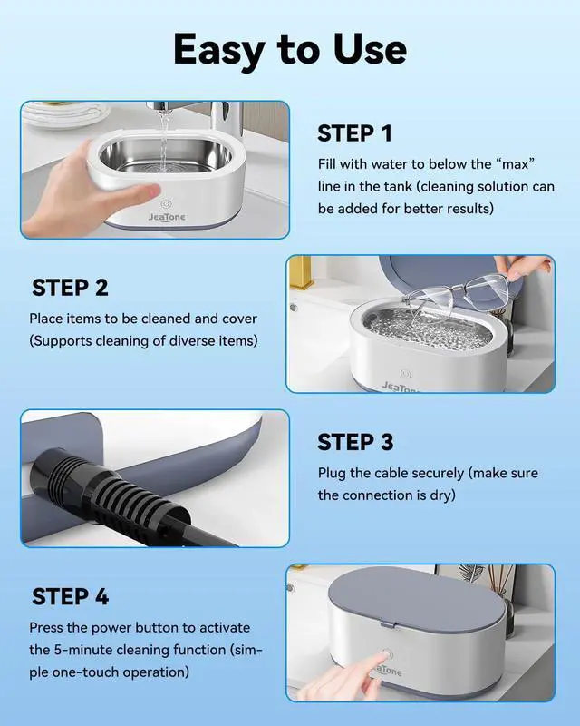 Alt view image 6 of 6 - Ultrasonic Jewelry Cleaner, 46KHz Professional Ultrasonic Cleaning Machine for Rings, Eyeglasses, Retainers, Dentures & Watches, 20oz Stainless Steel Sonic Jewelry Cleaner Pod