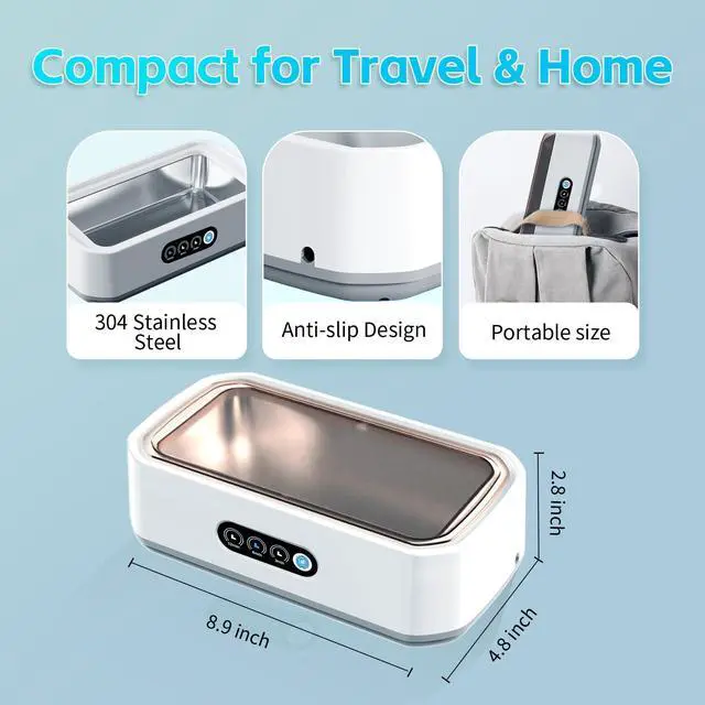 Alt view image 5 of 7 - Ultrasonic Jewelry Cleaner, 50kHz Professional Portable Jewelry Cleaner Ultrasonic Machine with 3 Timer Modes, 22 oz Ultrasonic Cleaner for Eyeglasses,Rings,Watch Straps,304 Stainless Steel Water Tank