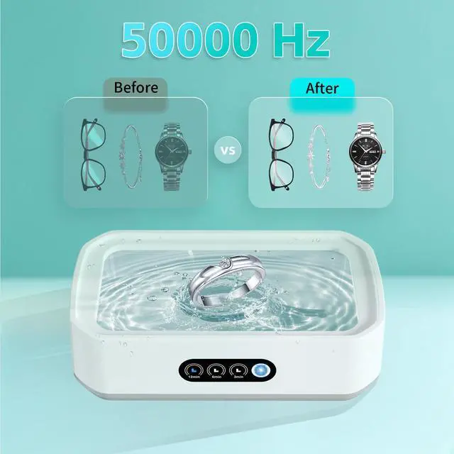 Alt view image 2 of 7 - Ultrasonic Jewelry Cleaner, 50kHz Professional Portable Jewelry Cleaner Ultrasonic Machine with 3 Timer Modes, 22 oz Ultrasonic Cleaner for Eyeglasses,Rings,Watch Straps,304 Stainless Steel Water Tank