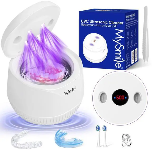 Main image of Dental Ultrasonic Retainer Cleaner Machine- 45kHz UV Denture Cleaner with 200ML Capacity for Aligner, Braces, Mouth Guard, Night Guard, Portable Dental Cleaning Pod with Digital Timer (White)