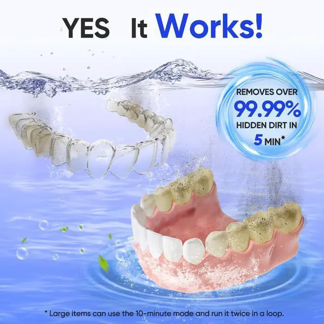 Alt view image 2 of 7 - Dental Ultrasonic Retainer Cleaner Machine- 45kHz UV Denture Cleaner with 200ML Capacity for Aligner, Braces, Mouth Guard, Night Guard, Portable Dental Cleaning Pod with Digital Timer (White)