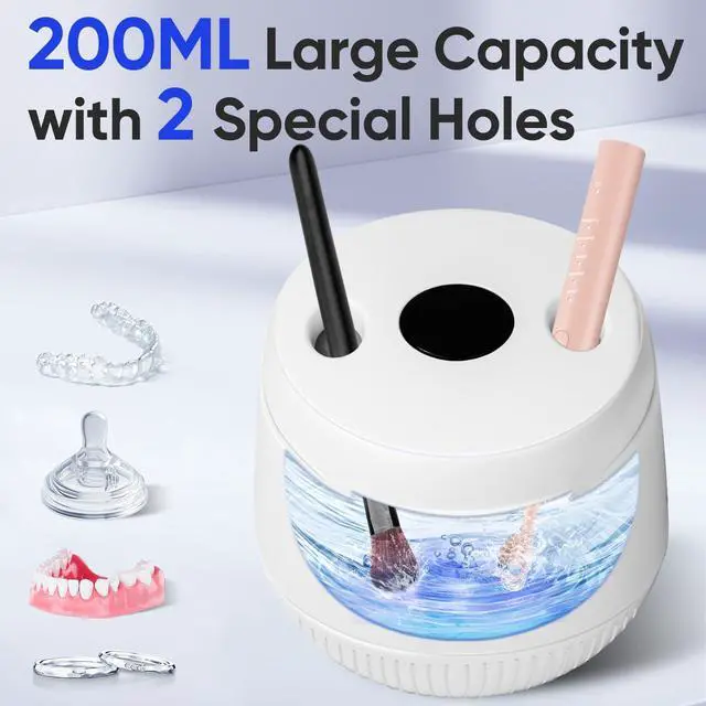 Alt view image 4 of 7 - Dental Ultrasonic Retainer Cleaner Machine- 45kHz UV Denture Cleaner with 200ML Capacity for Aligner, Braces, Mouth Guard, Night Guard, Portable Dental Cleaning Pod with Digital Timer (White)
