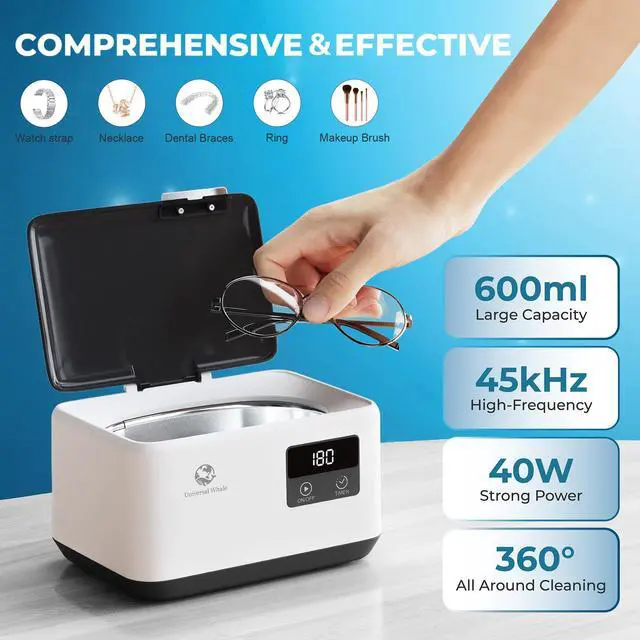 Alt view image 4 of 7 - Ultrasonic Jewelry Cleaner 45KHz, 20oz Ultrasonic Cleaner with Cleaning Basket, 304 Stainless Steel Tank & 5 Modes, Ultrasonic Cleaner Machine for Jewelry, Glasses, Retainer, Watch Straps, Denture