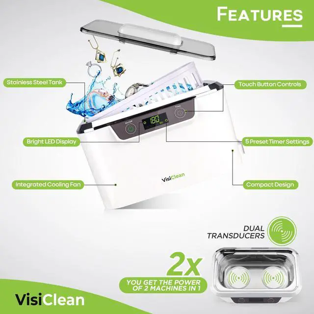 Alt view image 4 of 7 - Ultrasonic Cleaner, Professional Ultrasonic Jewelry Cleaner for Diamond Ring, Silver, Gold, Earrings, Necklaces, Glasses, Denture, Retainer, Cpap, Coins, Mouthguard, Razors