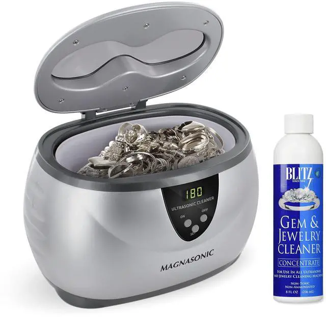 Main image of Ultrasonic Cleaner, 20oz Stainless Steel Tank, Digital Timer, 5 Cleaning Modes, w/ 8oz Gem & Jewelry Cleaner Concentrate Solution for All Jewelry, Eyeglasses, Watches, Dentures, Retainers