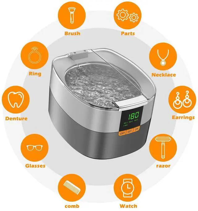 Alt view image 3 of 7 - Ultrasonic Jewelry Cleaning Machine, 750ml Sonic Cleaner with Digital Timer for Eyeglasses, RingsSilver Cleaner Solution for Gifts