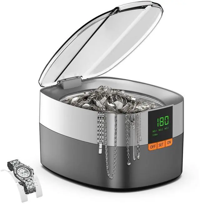 Main image of Ultrasonic Jewelry Cleaning Machine, 750ml Sonic Cleaner with Digital Timer for Eyeglasses, RingsSilver Cleaner Solution for Gifts