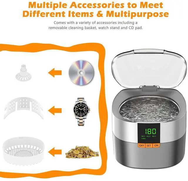 Alt view image 6 of 7 - Ultrasonic Jewelry Cleaning Machine, 750ml Sonic Cleaner with Digital Timer for Eyeglasses, RingsSilver Cleaner Solution for Gifts