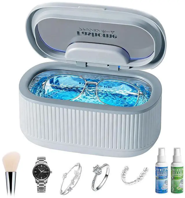 Main image of Ultrasonic Jewelry Cleaner Machine with 2×100ml Cleaning Solution, 45kHz Sonic Cleaner for Rings, Glasses & Watch Band, 550ML Stainless Steel Tank, 5 Timer, 3 Power Levels, Degas Mode-Gray