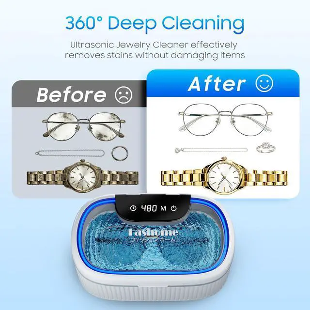 Alt view image 3 of 7 - Ultrasonic Jewelry Cleaner Machine with 2×100ml Cleaning Solution, 45kHz Sonic Cleaner for Rings, Glasses & Watch Band, 550ML Stainless Steel Tank, 5 Timer, 3 Power Levels, Degas Mode-Gray