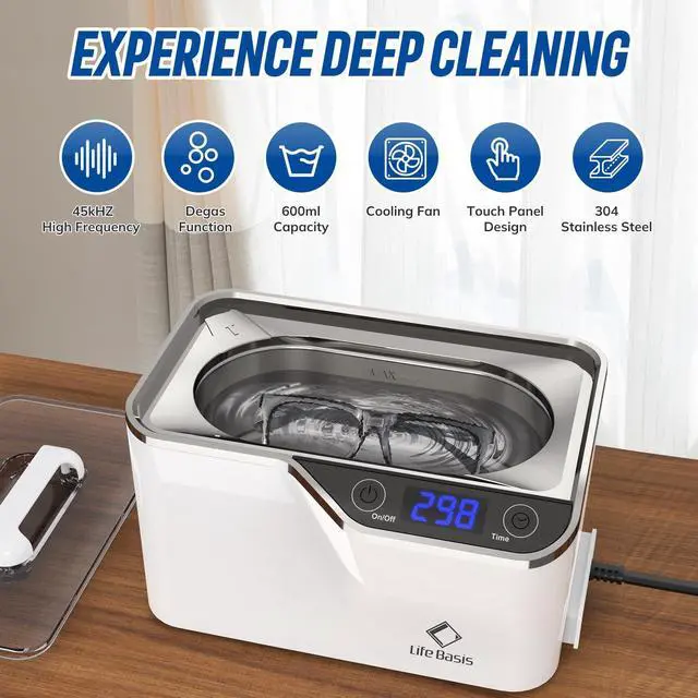 Alt view image 2 of 7 - Ultrasonic Jewelry Cleaner, Professional 45kHz Ultrasonic Cleaner Machine 20 Ounces (600ML) with Digital Timer, Watch Holder Ultrasonic Glasses Cleaner for Ring, Coin, Watch, Denture -White