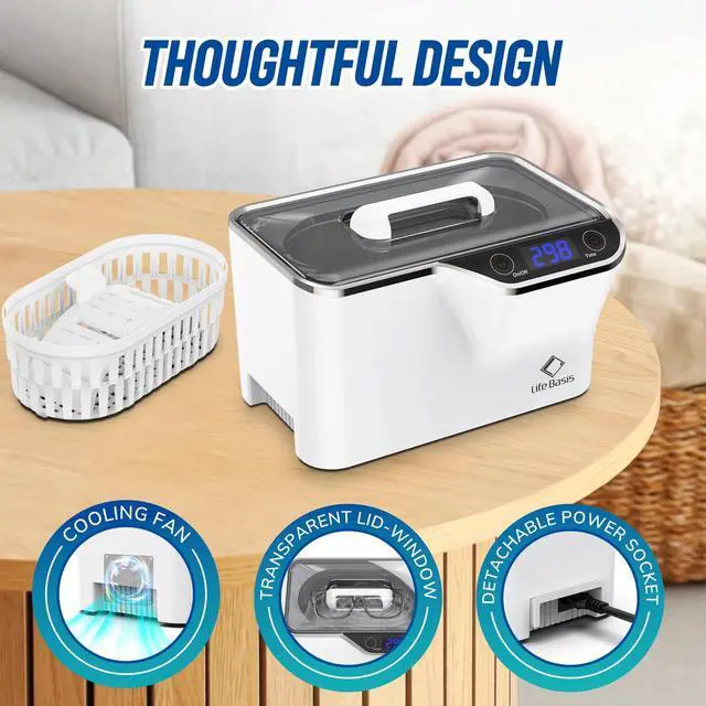 Alt view image 5 of 7 - Ultrasonic Jewelry Cleaner, Professional 45kHz Ultrasonic Cleaner Machine 20 Ounces (600ML) with Digital Timer, Watch Holder Ultrasonic Glasses Cleaner for Ring, Coin, Watch, Denture -White